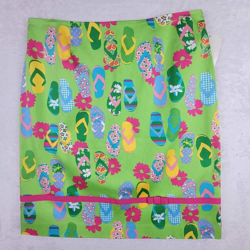 Whimsical Short Skirt Stretch Zip Slit Sz 12 Green Flip Flop Resort Beach Cruise